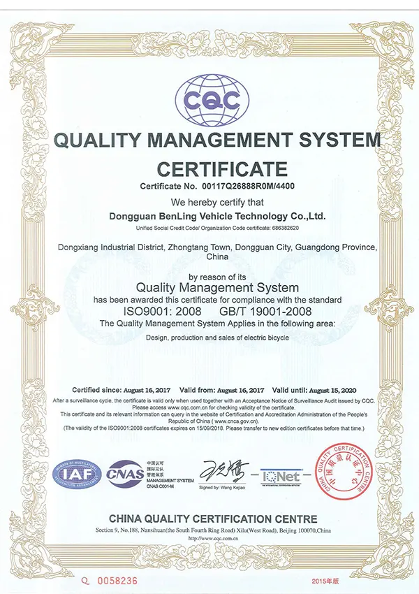 ISO9001 Certification - BENLG